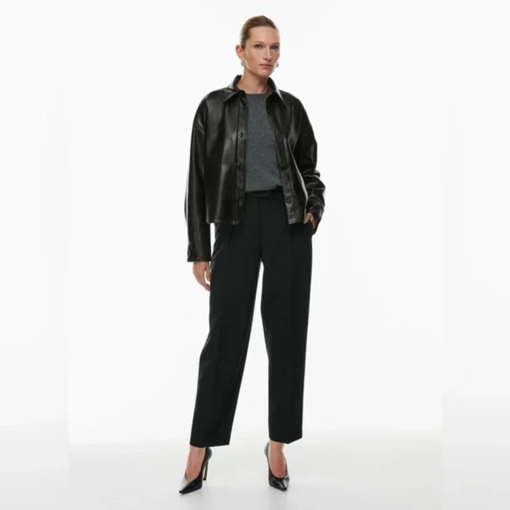 Aritzia Babaton Pelli Hip Leather Shirt Jacket in Black size L
